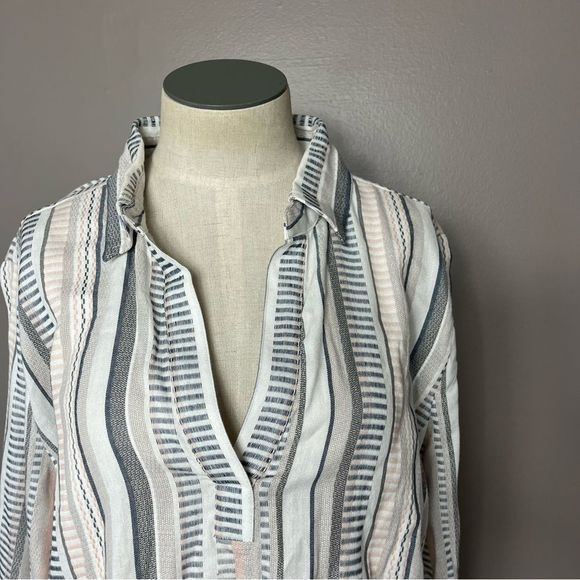 🖤3/$20🖤 Loft women’s medium long sleeve blouse neutral printed collared top - Picture 8 of 9